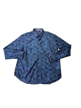 Robert Graham Mens Classic Fit 2XL Long Sleeve Blue Geometric Button-Down Shirt